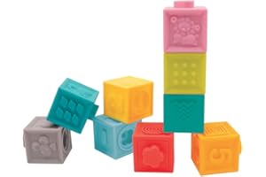 Ludi | 30043 | Cubes emboîtables | Jouet d’éveil | Set 9 pièces encastrables - Jeu d’empilement et de construction en plastique souple | Développement motricité fine | À partir de 10 mois