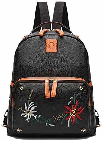 HAOXIAOZI Ladies PU Leather Backpack Fashion Embroidery Handbags School Bag,Black