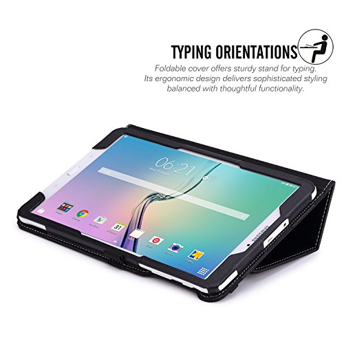 MoKo Tab E 9.6 Hülle – Kunstleder Ständer Schutzhülle Smart Cover mit Stift-Schleife für Samsung Galaxy Tab E 9,6 Zoll (Wifi/4G LTE Version) 2015 Tablet-PC, Schwarz - 4
