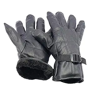 SellnShip Pure Leather Gloves for Men Women Winter Bike Cycling Riding Driving Motorcycle Gym Sports Warm Snow-proof Anti-slip with Protective Hand Lining Free size (Black)