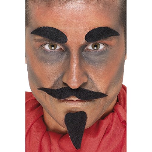 Augenbrauen Bart Kinnbart Teufel Haar Set 4 tlg Teufelsmaske Haare Teufels Maske Satan Mephisto Hölle Teufelkostüm Zubehör Karnevalskostüme Herren Accessoires