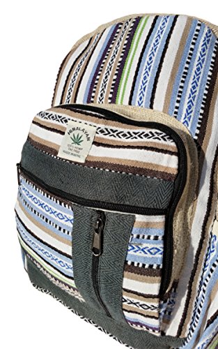 Handgemachter Rucksack   Daypack   Backpack aus nat  rlichem Hanf mit Laptop-Tasche - UNISEX - MADE IN NEPAL  Blue Stripes 
