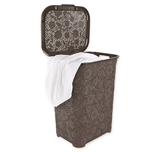 Wäschekorb mit Blumenmuster 50 Liter -atmungsaktiv- mit offen gestalteter Struktur in verschiedenen Farben (Braun) - 5
