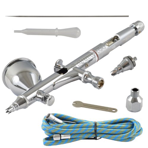 Agora-Tec® Airbrush Komplett-Set EXPERT XI.13, inkl. Kompressor mit 4 bar und 20l/min + 3 Airbrushpistolen mit 0,2 & 0,3 & 0,5 & 0,8mm Nadeln/Düsen + 3-fach Luftdruckverteiler + 4-fach-Halter + Clean-Pot + 3 Schläuche + Adapter - 4