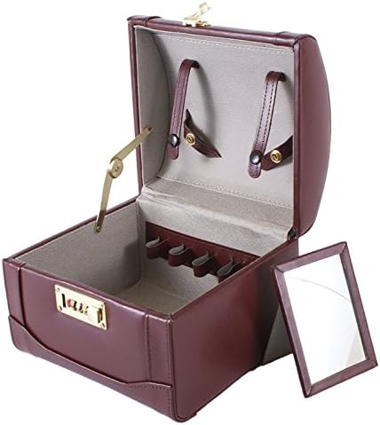 Women's Bonded Leather Vanity Make-Up jewellery Toiletries Box Case with Detachable Mirror &amp; Security Lock, Ideal Travel case (Burgundy)