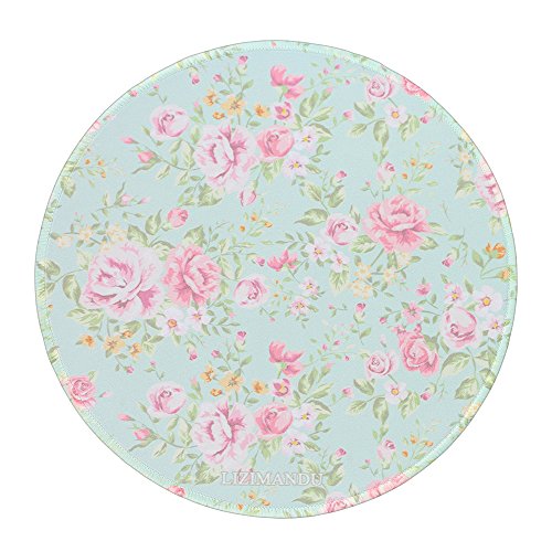 Gaming Mauspad(250 x 250 x 3 mm) ,Lizimandu Silent Designer Runde Round Mousemat /Standard Size mit Anti-Rutsch-Leder-Runde Double Sided Durchmesser 25 cm für alle gängigen Mouse-Typen(Blauer Hintergrund Rose/Blue Background Rose)