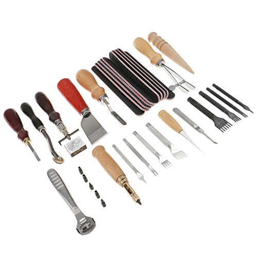 MagiDeal 39 Stück / Set Fertigkeit DIY handgemachte Werkzeuge Schlags-Edger Trench Geräte Gürtel Schlags Set Lederhandwerkzeuge