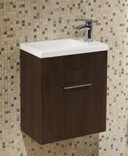 Walnut Square Basin Wall Hung Bathroom Furniture Cloakroom Compact Vanity Unit 400 X 250
