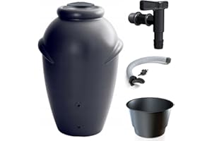 Prime Garden® Aqua-Can - Depósito de Agua de Lluvia con Grifo y conexión- Tanque Barril ánfora (210L, Antracita)