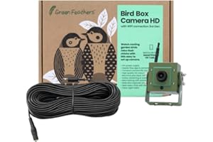 Green Feathers WiFi Birdbox Camera, 1080p HD Smart Camera with Recording and Night Vision, Garden Wildlife Camera for Bird Watching, Wildlife Viewing on Phone and Tablet- 20m Kit