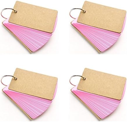 50 Unruled Blank White Pages,Binder Ring Easy Flip Flash Cards Study Cards(Pack of 4) (Pink)
