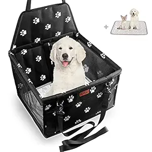 BYGD Dog Car Seat, with Upgrade Support Rod, Breathable and Foldable Pet Car Basket, Pet Dog Car Portable Seat, Suitable for Small and Medium Pets with Summer Cool Cushion