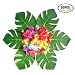 Produktbild Künstliche Tropische Palm Blätter und Hibiskus Blumen 90 PCs,Party Decor künstliche Palmenblätter und Blumen Hawaiian Luau Hochzeit Party Tisch Jungle Beach Theme BBQ Geburtstag(Blumen und Blätter)