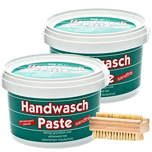 Preisvergleich Produktbild Hofmann`s ABODERM Handwaschpaste 2x500 ml mit Bürste für Handwerker, beseitigt hautschonend Öl und schwermetallhaltige Verschmutzungen, sandfrei