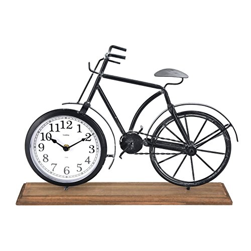 Tischuhr Fahrrad 42cm grau Holzsockel Standuhr Fahrraduhr Kaminuhr shabby Deko