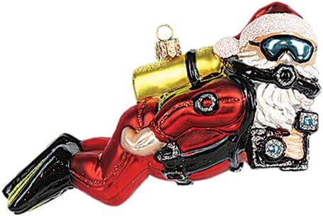 Xgp2-1369 Scuba Diver Santa Polish Mouth Blown Glass Christmas Tree Ornament