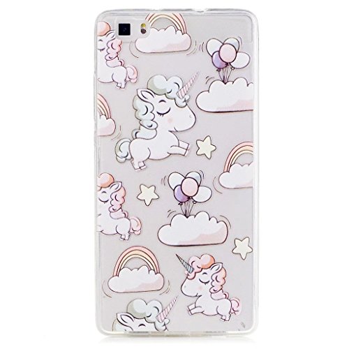 MUTOUREN Huawei P8 Lite TPU Hülle Schutzhülle Crystal Case Durchsichtig Klar Silikon Transparent Ultradünne Weich Gel Hinten Rückdeckel Kratzfeste Federung Etui Bumper-Einhorn und Ballon
