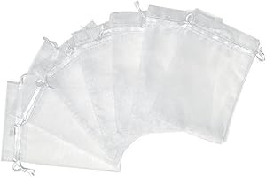 LYQAQ 50pcs Organza Bags White, Small Gift Bags - Mesh Organza Jewellery Favour Drawstring Bags Wedding Bags Candy Mesh Pouches Anniversary Confetti Bags(10 x 15cm) for Small Gift, Wedding Favours