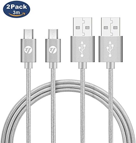 Micro USB Cable Charger, [2pack, 3m] TUOYA Extra Long USB 2.0 A Male to Micro B Android Fast Charging Cables Braided for Samsung Galaxy S3/S4/S5/S6 Edge/S7/S7 Edge, Note 3/4/5, Nexus, LG, HTC Grey