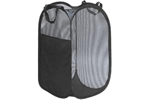 WTXZAQKK Groß Wäschekorb Faltbar, Faltbarer Laundry Basket Mesh Pop up Zusammenklappbarer Wäschekorb Faltbarer Wäschesammler mit Griffen Platzsparender Korb Schwarz