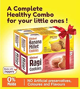 Weleet Kids Natural Cookies | 100% Natural & Healthy Snack | Free of White Flour (Ragi & Banana Cookies) - Pack of 4