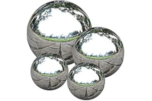 VergilSon Set of 4 Stainless Steel Gazing Ball 100-150mm Mirror Polished Hollow Ball Reflective Garden Sphere for Home Garden Pool Pond Water Feature Decorations