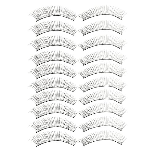 Accmart(TM) 10 Pairs Thin Long Natural Soft Reusable False Eyelashes Fake Eyelashes & Adhesives for Cosmetic Makeup Black