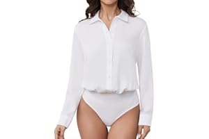 ticticlily Body Femme Manches Longues Col V avec Boutonné Bodys Chemise Chemisier Bodysuit Chic et Élégant Haut Top Jumpsuit Combinaison Combishort