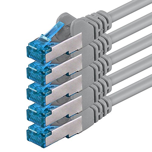 5m - CAT6a - Netzwerkkabel SET | grau - 5 Stück | CAT 6a | SFTP | S/FTP |doppelt geschirmt | PIMF | 500 MHz | kompatibel zu CAT 5 / CAT 6 / CAT 7 / DSL / Internet | 10/100/1000/10000Mbit/s | für Switch, Router, Modem, Patchpannel, Access Point, Patchfelder, X-Box, Spielkonsole, Smart TV