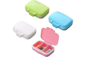 通用 Pudełko na tabletki z 3 zdejmowanymi przegródkami, 4 kolory, odporne na wilgoć, na podróż i do codziennego użytku, pudełko na tabletki, 4 sztuki, 4 sztuki, odporne na wilgoć