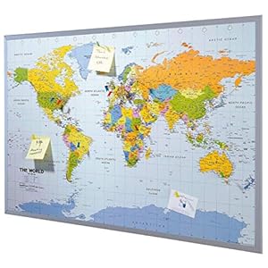 Pinboard World Map or Map of Europe 90 x 60 cm, Includes 12 Flag pins - Map