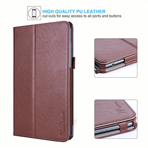 SAVFY Samsung Galaxy Tab A 7.0 Hülle 2016 Business Serie Auto Sleep Wake up Funktion Case Smart Cover mit Handschlaufe, Kartensteckplätze, braun - 7