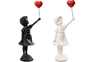 CHEYLIZI Statua di bambina con palloncino volante, decorazione per la casa scultura arte moderna, statuetta in resina ornamento bianco nero