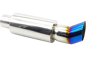 Krtopo 2.5"/63MM Inlet Car Exhaust Muffler - Silencer Stainless Steel Diesel Exhaust Resonator Muffler Tip Turbo Sound 15" Length Universal for Sedan SUV Truck Vehicles(Bend Tail Silver Grilled Blue)