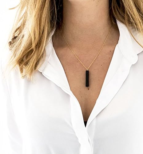 Gold Necklace - Black Bar Pendant