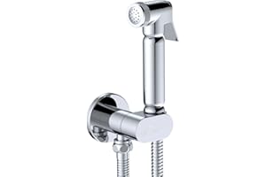 WUNDERBAD Douchette WC Bidet en Laiton Massif Chromé – Set Complet Soho Design avec Robinet d’arrêt Intégré, Flexible Métallique 120 cm, Montage G1/2”, Design Compact Moderne