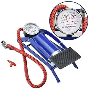 Rexmon High Pressure Gauge, Foot Pedal Inflator Single Barrel Cylinder Air Inflation Pump for Motorcycles, Bike Motorbike, Bicycle Tyre Balls, Tires Car