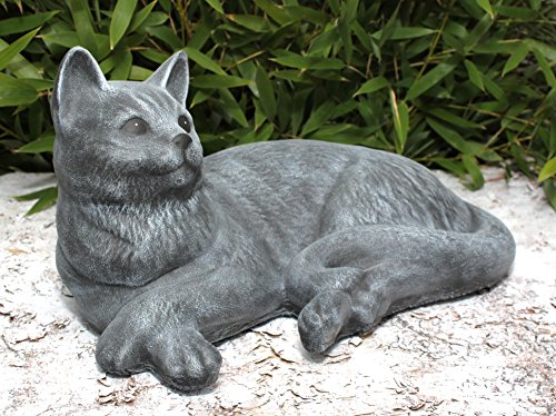 Steinfigur Katze liegend groß Steinguss Schiefergrau - 3