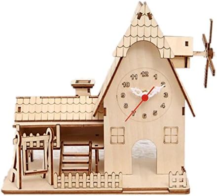 YANFEI 3D Puzzles Wooden Clock Children'S Puzzle Clock Windmill Hut Shape Can be Assembled