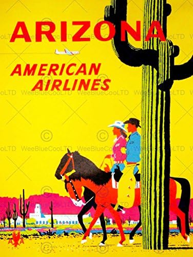 Wee Blue Coo Travel Tourism Arizona Usa Air Fly Desert Cactus Cowboy Horse Cowgirl 30X40 Cms Fine Art Print Art Poster Bb9825