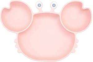 LINOWOS Novos Set de table en silicone pour bébé, plaque d'alimentation antidérapante pour tout-petits Les enfants avec une forte aspiration s'adaptent à la plupart des bacs pour chaise haute (Crab-Pink)