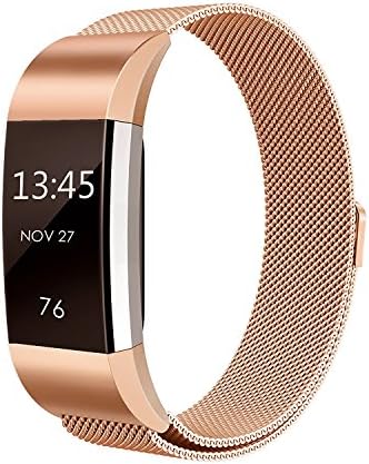 Fitbit Charge 2 Strap Bands Milanese Stainless Steel Adjustable Replacement Accessories Bracelet Strap with Magnetic Metal Lock for Fitbit Charge 2 (Rose gold, samll) 