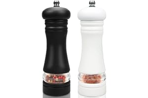 Wooden Salt and Pepper Grinder Set, IAGORYUE Pepper Grinder with Strong Adjustable Ceramic ＋ Acrylic Visible Window, Adjustable Hand Shaker Spice Grinders for Professional and Home Kitchen Use