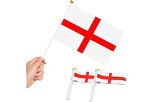 SHATCHI 100Pcs St George Hand Flags England Hand Waving Fabric Mini English Flags For Rugby Cricket World Cup Royal Event Support Country