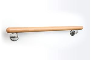 GARDEROBIA Holz-Handlauf Set mit halbrunden Abschlüssen und Haltern 50-290cm am Stück (Buche, 150cm)