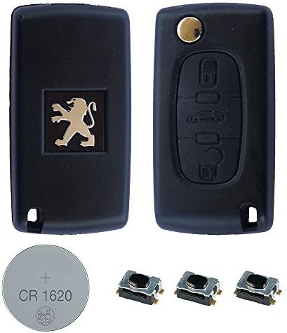 RKFUK® DIY Repair Kit 3 Button Remote Car Key Fob Case CE0523 Flip Blade VA2 Micro Switches CR1620 Suitable Replacement for Peugeot 107 207 307 407 607 308 408 Expert Keys Fobs Cars Vans