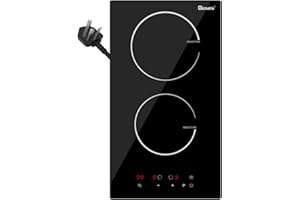 GIONIEN Plug in Induction Hob 2 Rings,Domino Hobs,30cm Electric Cooktop 2800W 13 Amp, Built in Worktop,Black Glass Smooth Worktop,Double Induction Cooker GIT230SP