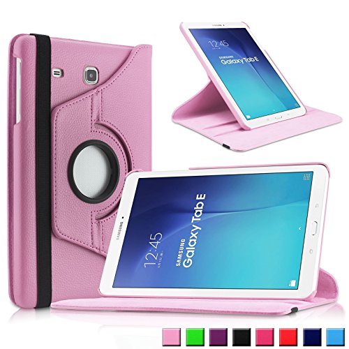 Infiland Samsung Galaxy Tab E 9.6 Hülle Case - PU Ledertasche lederhülle 360° Drehbarer Stand Cover Case Schutzhülle Tasche Etui für Samsung Galaxy Tab E T560N / T561N 24,3 cm (9,6 Zoll) Tablet-PC(Rosa)