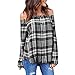Produktbild Damen Langarmshirt, Absolute Frauen Casual Plaid Sexy Schulterfrei Langarm Shirt Tops Bluse mit Modischem Karomuster Top T-Shirt Mädchen bunt Flickwerk Oberteile (M, Sexy Schwarz)