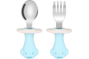 Vicloon 2pcs Tenedor y Cuchara de Acero Inoxidable para Bebé, Vajilla para Niños, Juego de Cubiertos de Entrenamiento para Niños…
